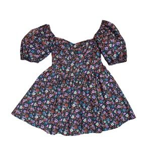 BuddyLove Romeo Floral Puff Sleeve Square Neck Mini Dress Black Romantic